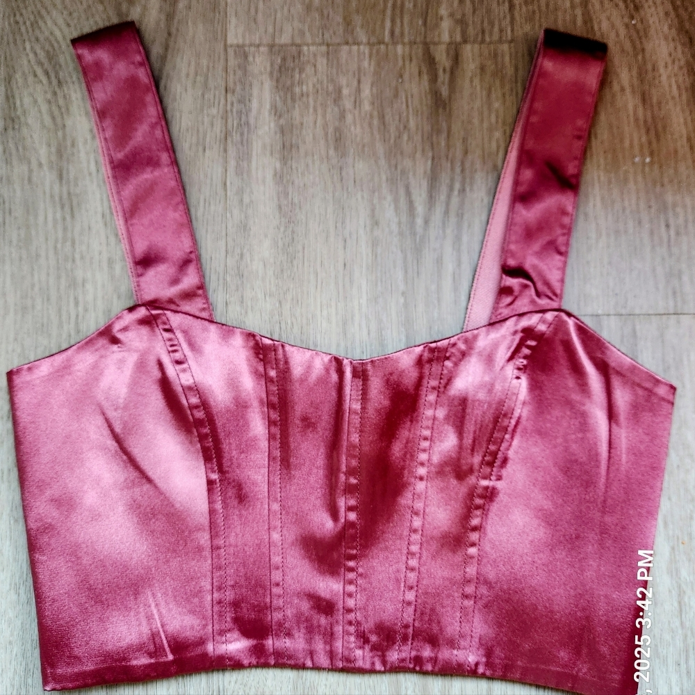 NBD Beautiful Satin Rose Crop Top